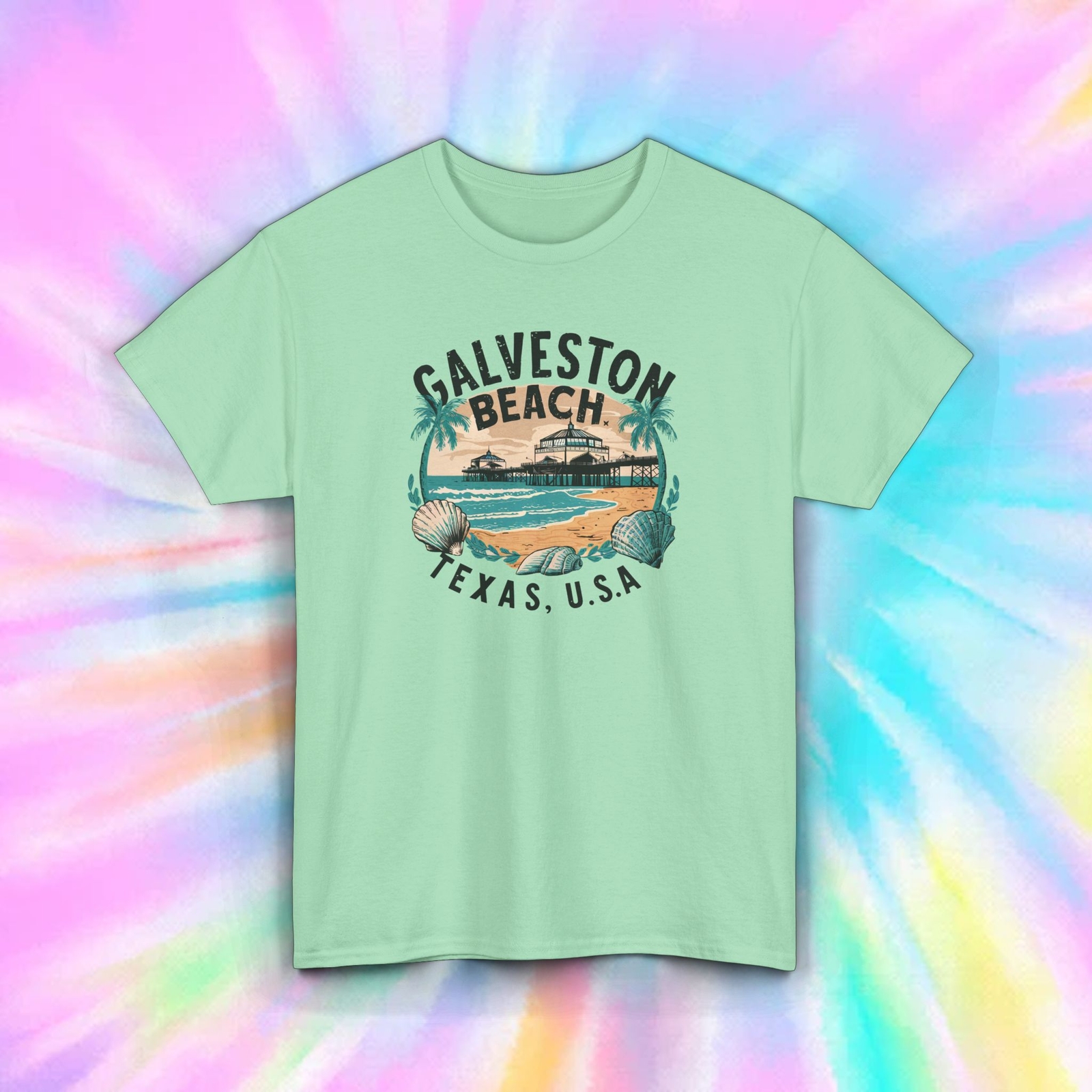 Galveston Beach Texas USA Vintage Ocean Graphic T-Shirt Vacation Tee S-5XL