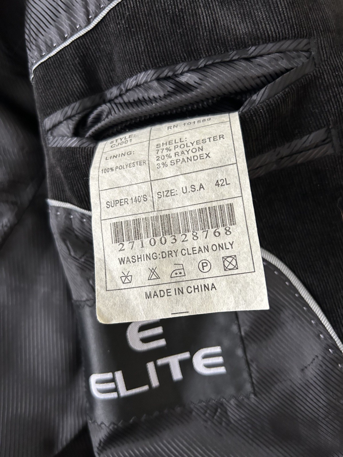 Sports Coat – Black Corduroy Size 42 long / ELITE – Perfect Condition!
