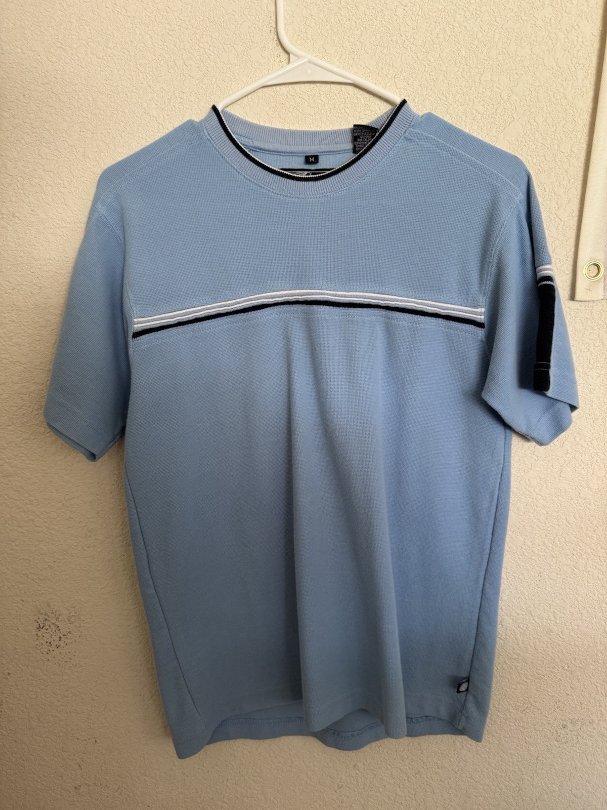 Point Zero Men’s Blue Striped Crew Neck Short Sleeve Cotton Knit T-Shirt M