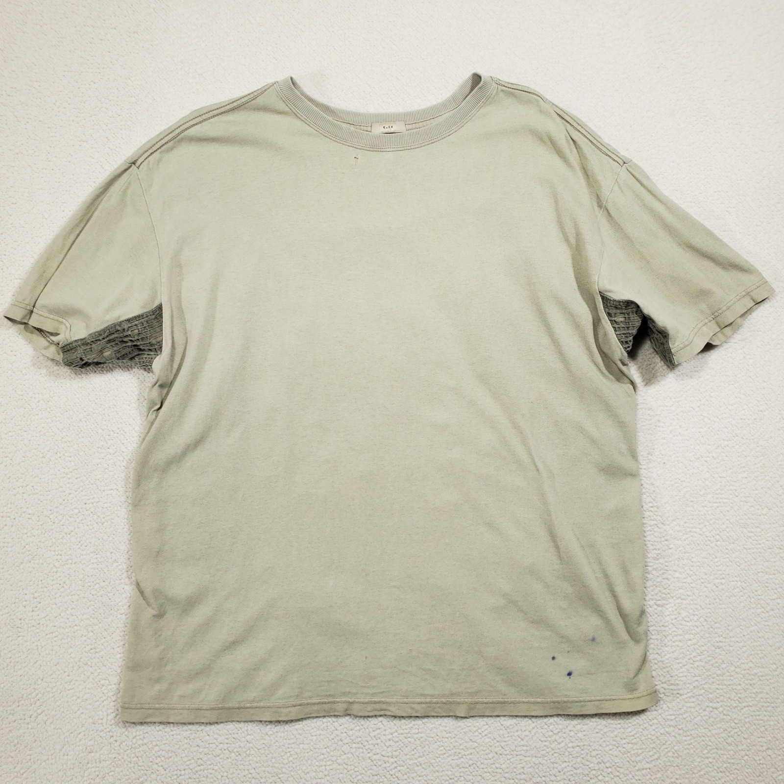 XLIM Shirt Men Size 2 Medium Khaki Gray Episode .5 Distressed Panel Cotton Linen