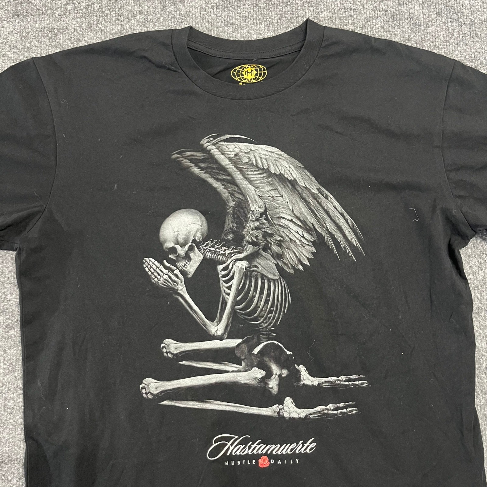 Hastamuerte T Shirt Mens Size L Black Praying Winged Skeleton Graphic Streetwear