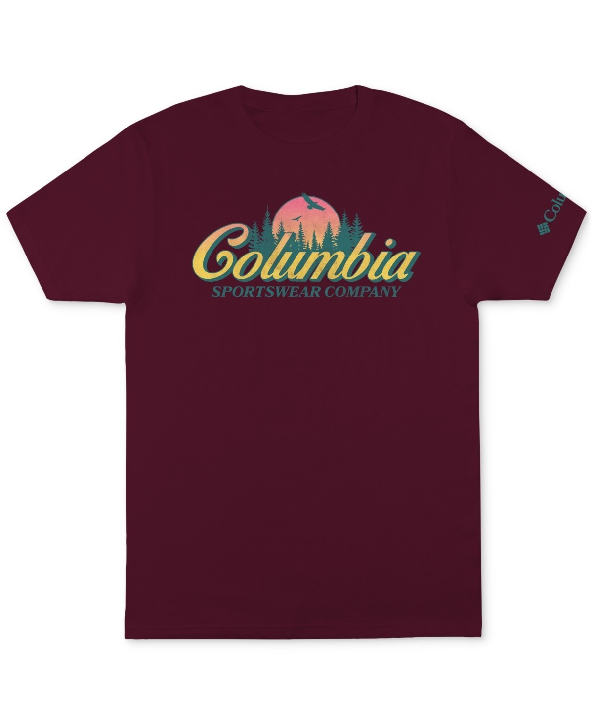 COLUMBIA Rich Wine Red Sunset Graphic 100% Cotton Short Sleeve T-Shirt XL