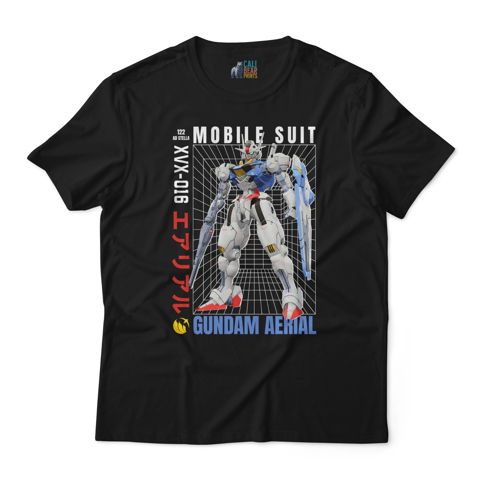 Witch From Mercury XVX-016 Gundam Aerial Anime Grid Graphic Art Cotton T-Shirt