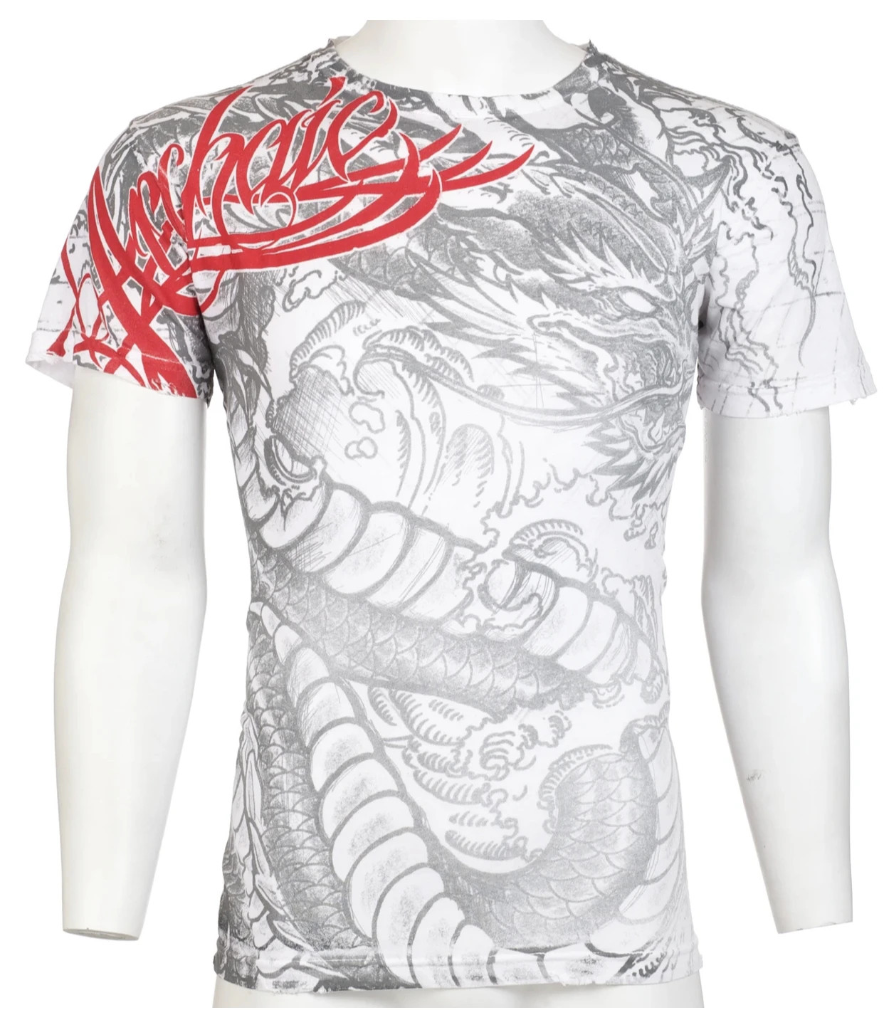 Archaic By Affliction Men’s T-Shirt Dragon Rage Wings White Biker M-3XL