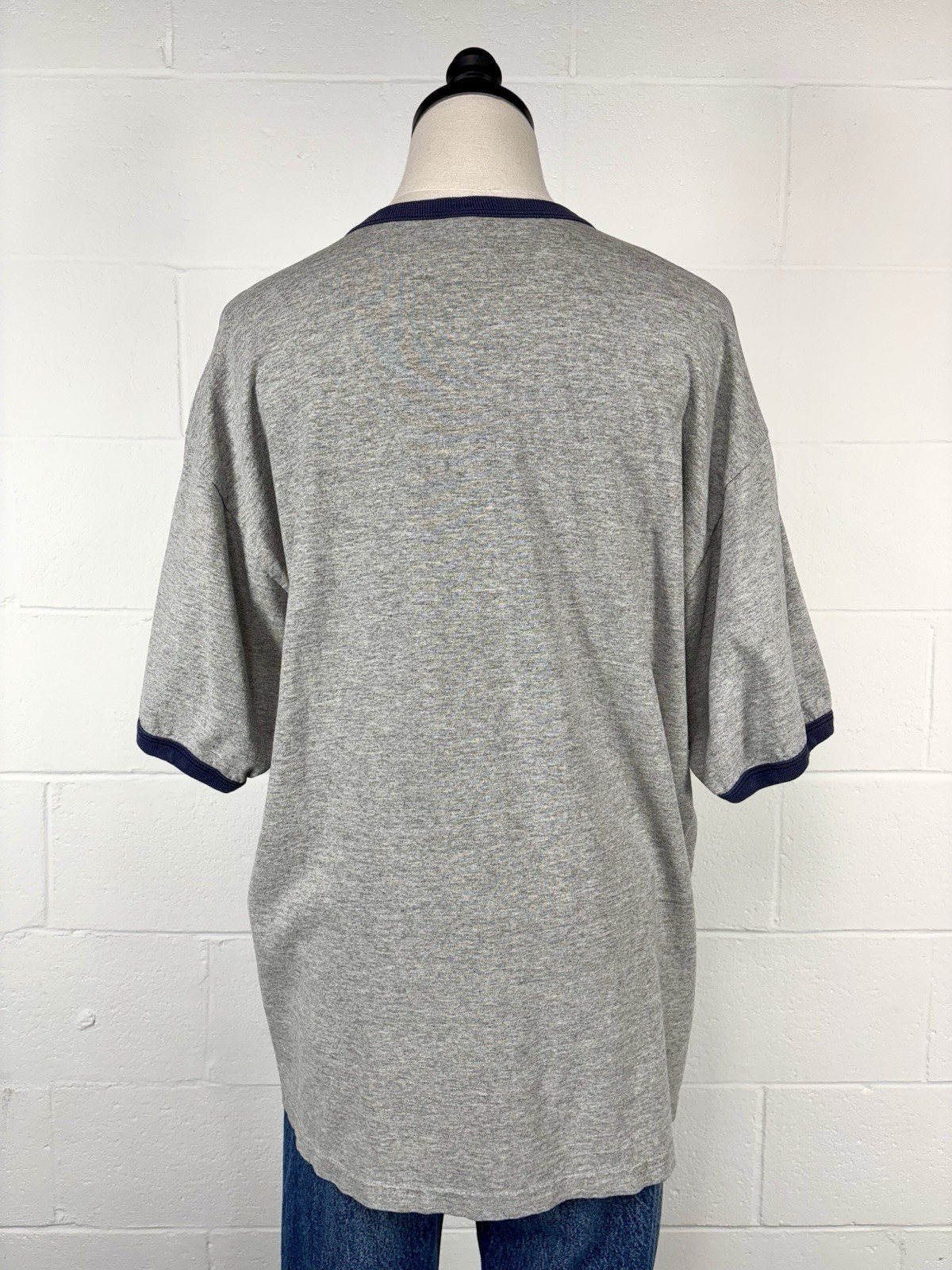 Vintage 90s Old Navy Ringer Tee Heather Gray Y2K Graphic Classic Skater Preppy L