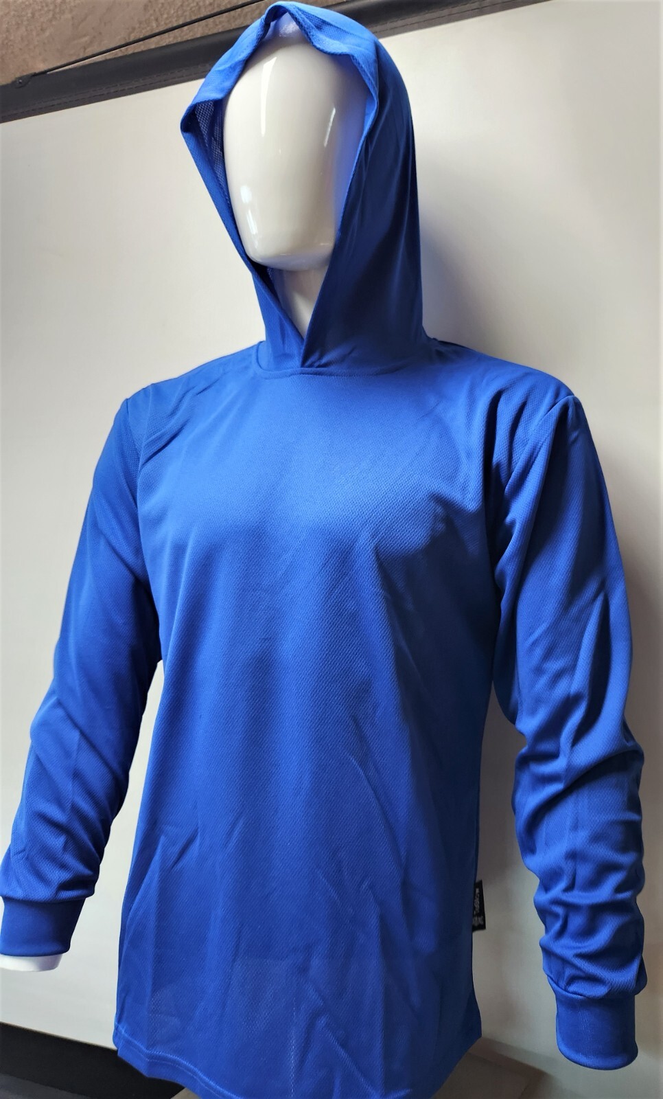 BLUE Long Sleeve Safety Shirt With Hoodie, Quick Dry Polyester Birdeye mesh