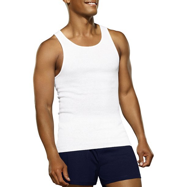 6 Packs Men’s White/Black A-Shirts, “100% Cotton TANK TOP “