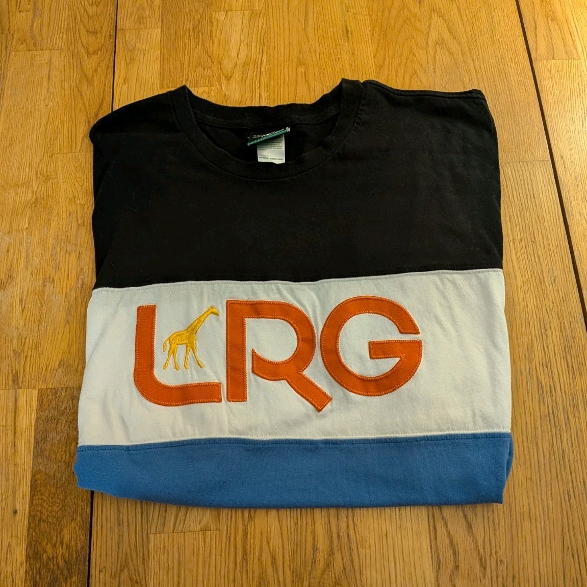 LRG Men’s 3XL Black White Blue Colorblock Logo Crew Neck Short Sleeve Tee