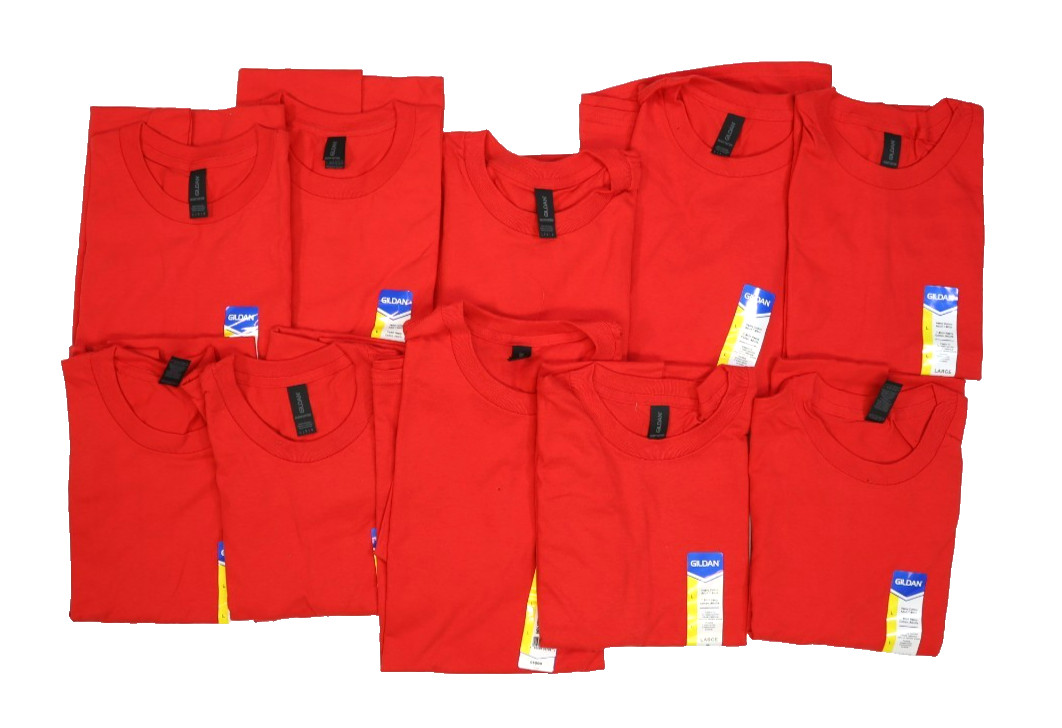 10 Pack Gildan G5000 Sold Red Heavy Cotton Adult T-Shirt Short Sleeve Size L