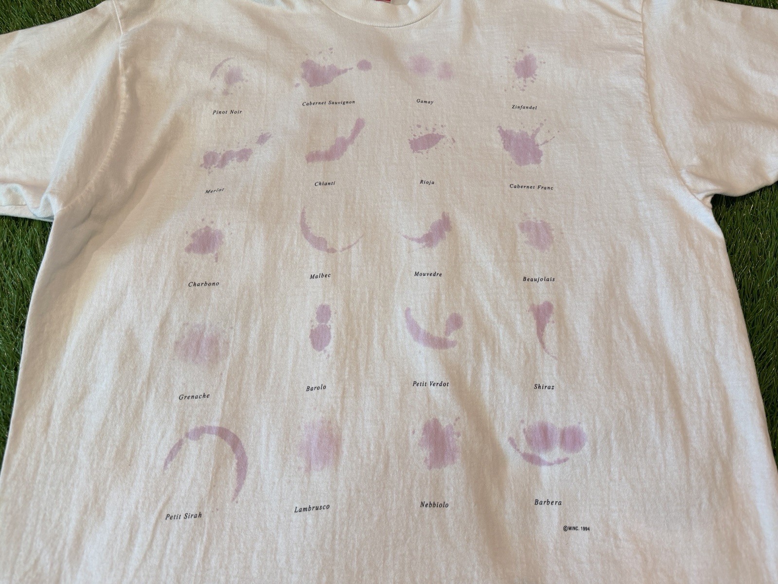 Vintage 1994 MINC Red Wine Stains T-Shirt 90s FOTL Art Single Stitch Adult XXL