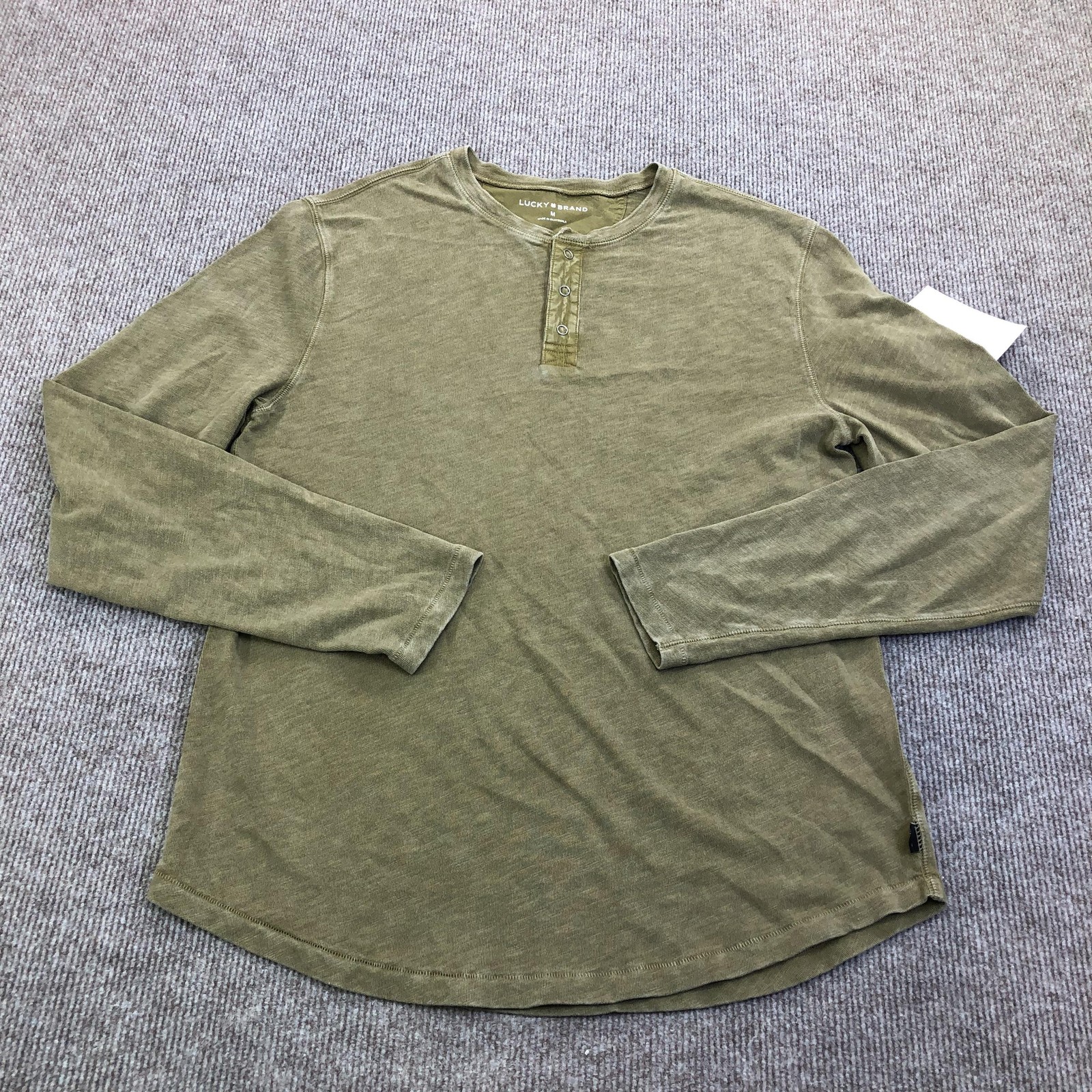 Lucky Brand Shirt Mens Medium Green Long Sleeve Henley Tagless Jersey Tee Sample