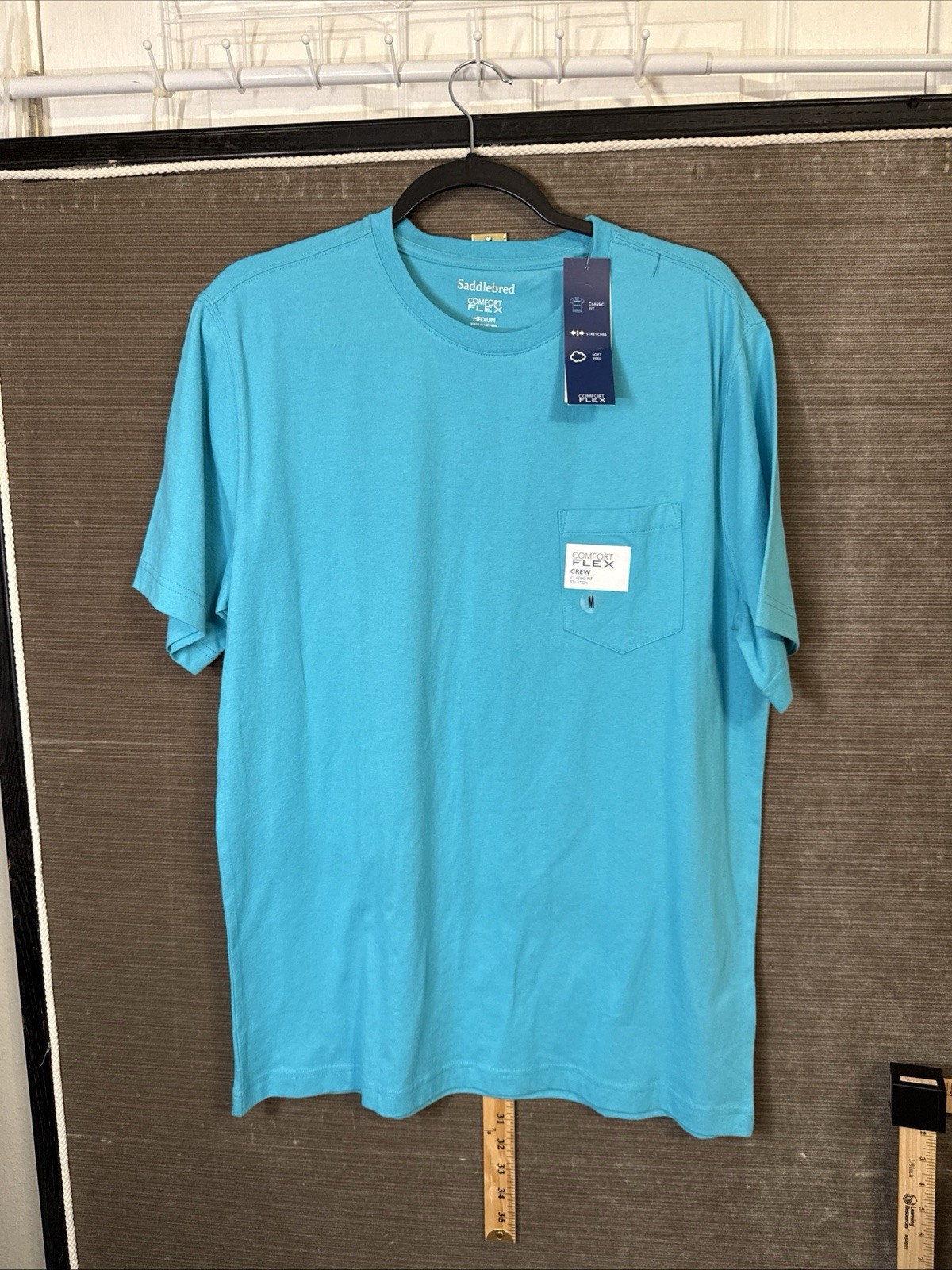 Saddlebred Comfort Flex Men’s Ss Teal Blue Crew Tee Shirt w/Pocket NWT Medium