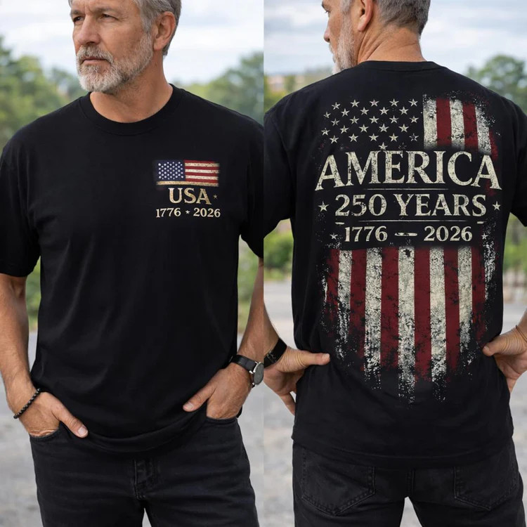 America 250 Years Anniversary Pocket & Back Dark Shirt Patriotic 4th Of July Tee
