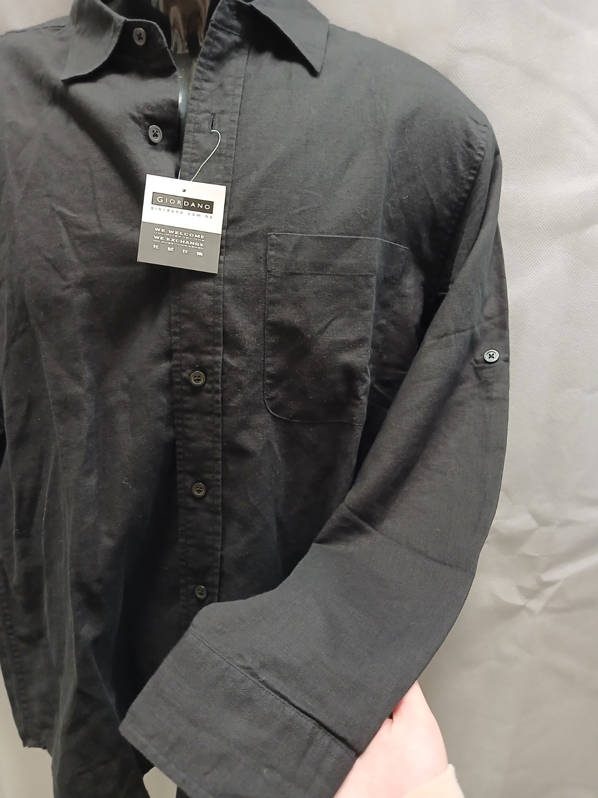 New Giordano Men’s Linen (55%) Cotton (45%) Roll-Up Shirt-M