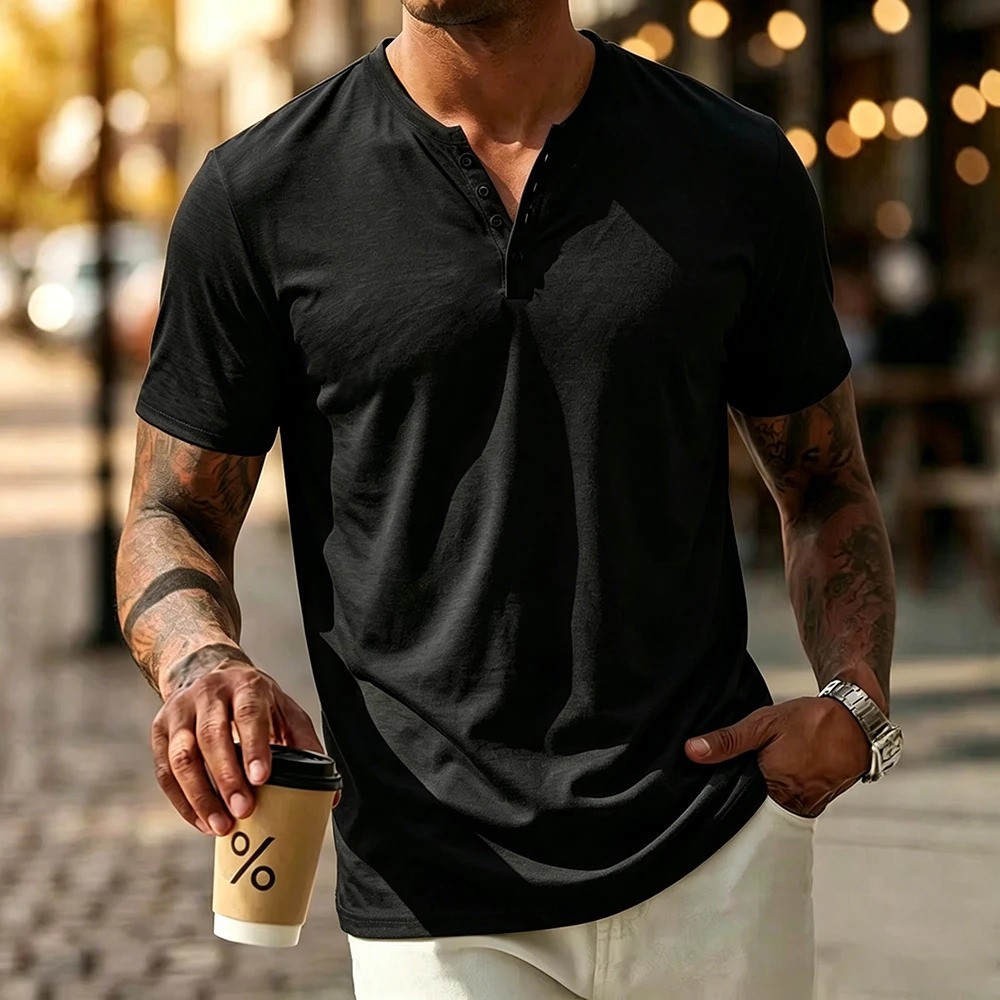 Men’s Summer Solid Color Slim Fit Cotton T-shirt Short Sleeve Casual Streetwear