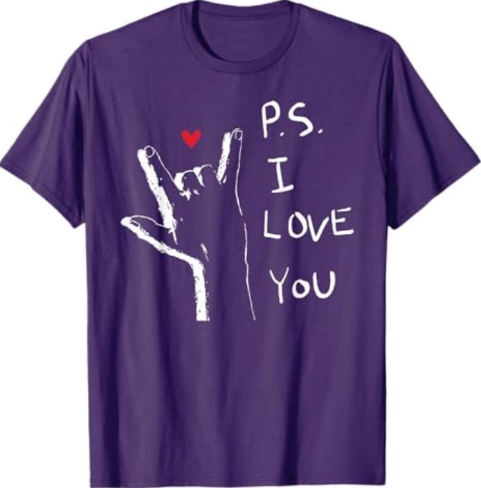PS I Love You Day Valentine’s Day Purple Heart Kid Men Women T-Shirt