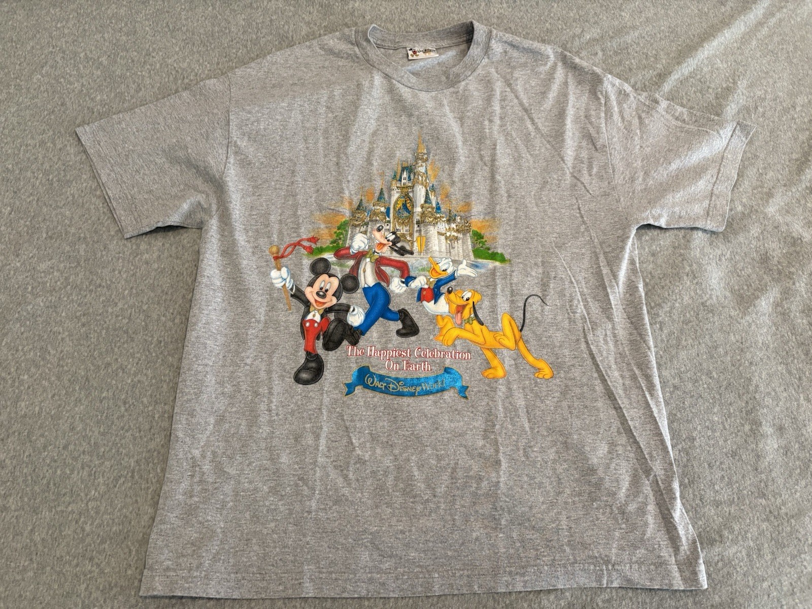 Vintage Walt Disney World Gray Tee Shirt Happiest Celebration On Earth XL