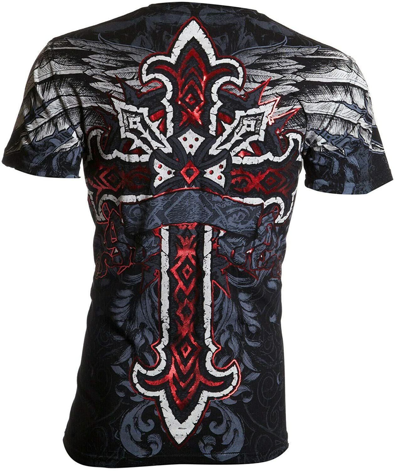 Archaic Affliction Men’s T-Shirt RED FLAG Cross Wings Biker Black S-5XL