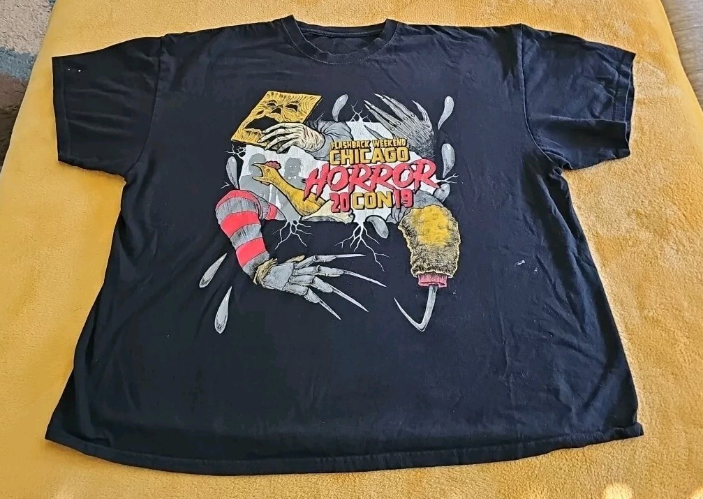 Horrorcon 2019 Flashback Weekend Chicago Black T-Shirt Size 2XL *Read*