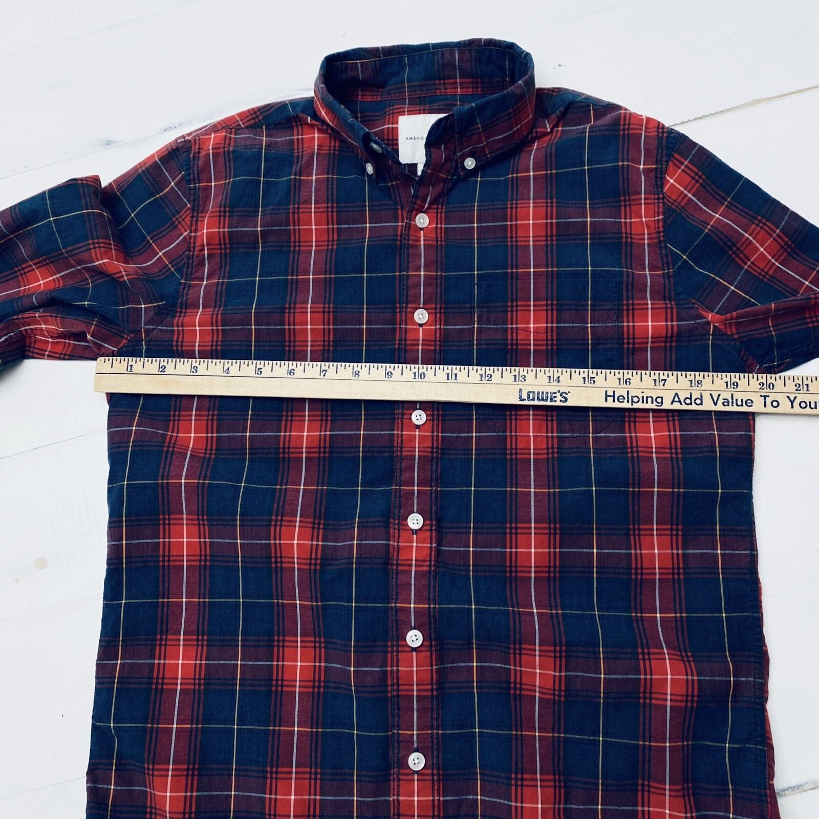 American Eagle Shirt Red Blue Plaid Classic Fit Men Small 100% Cotton Americana