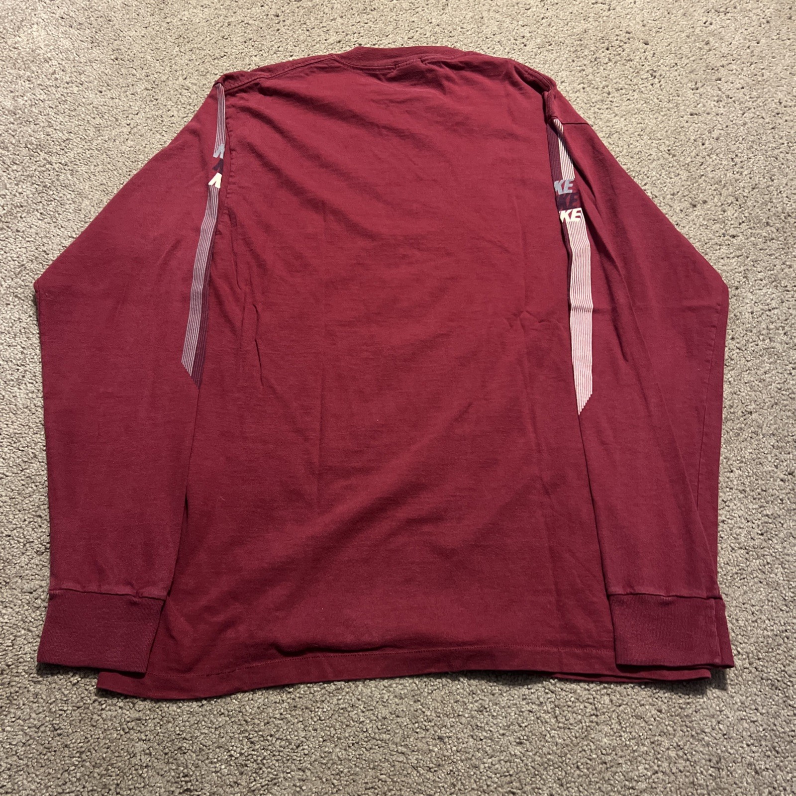 Vintage 80s Maroon Nike Multiple Tri Logos Long Sleeve Blue Tag Shirt Swoosh XL