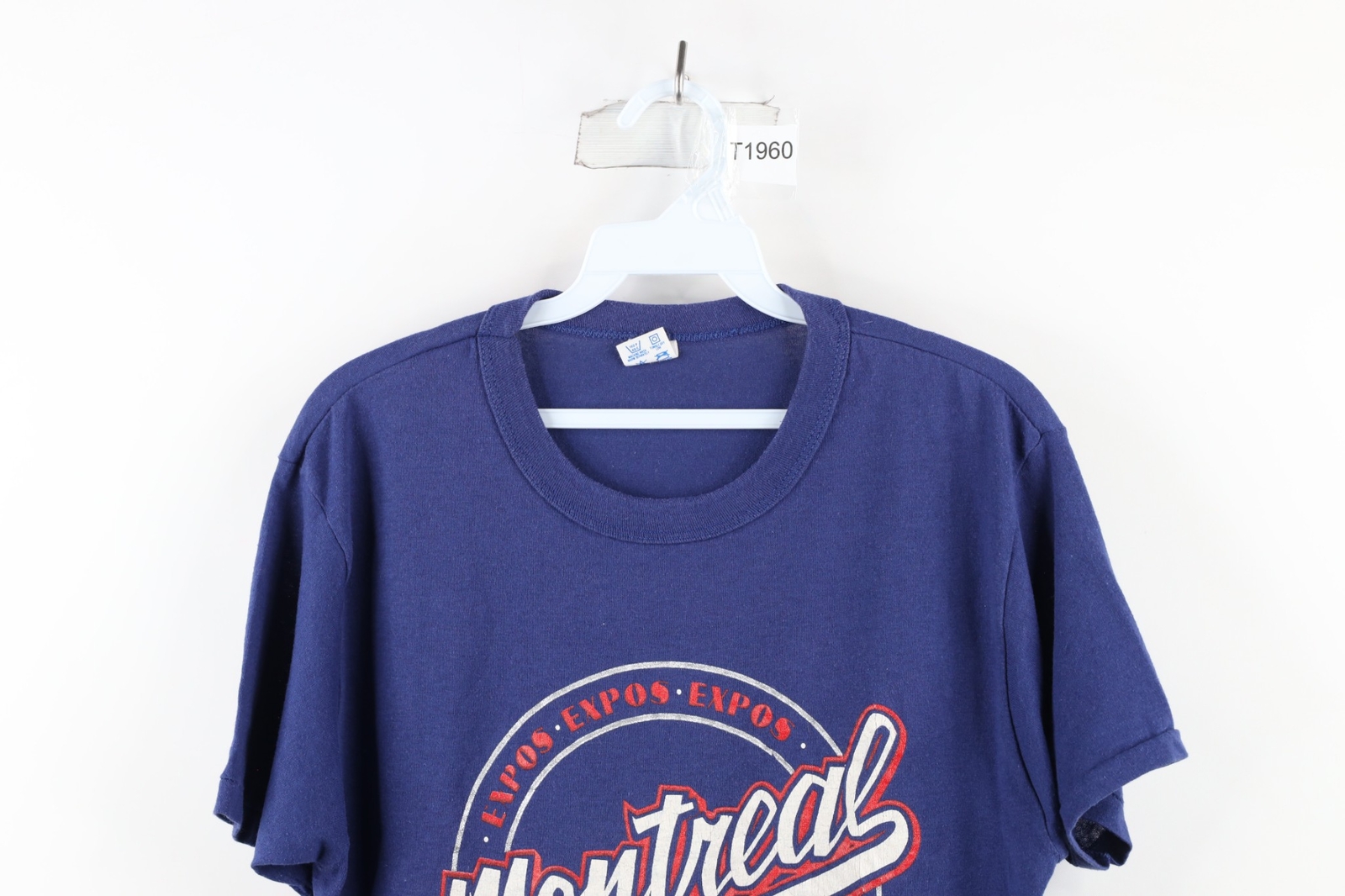 Vtg 80s Champion Mens Large Faded Spell Out Montreal Expos Baseball T-Shirt USA