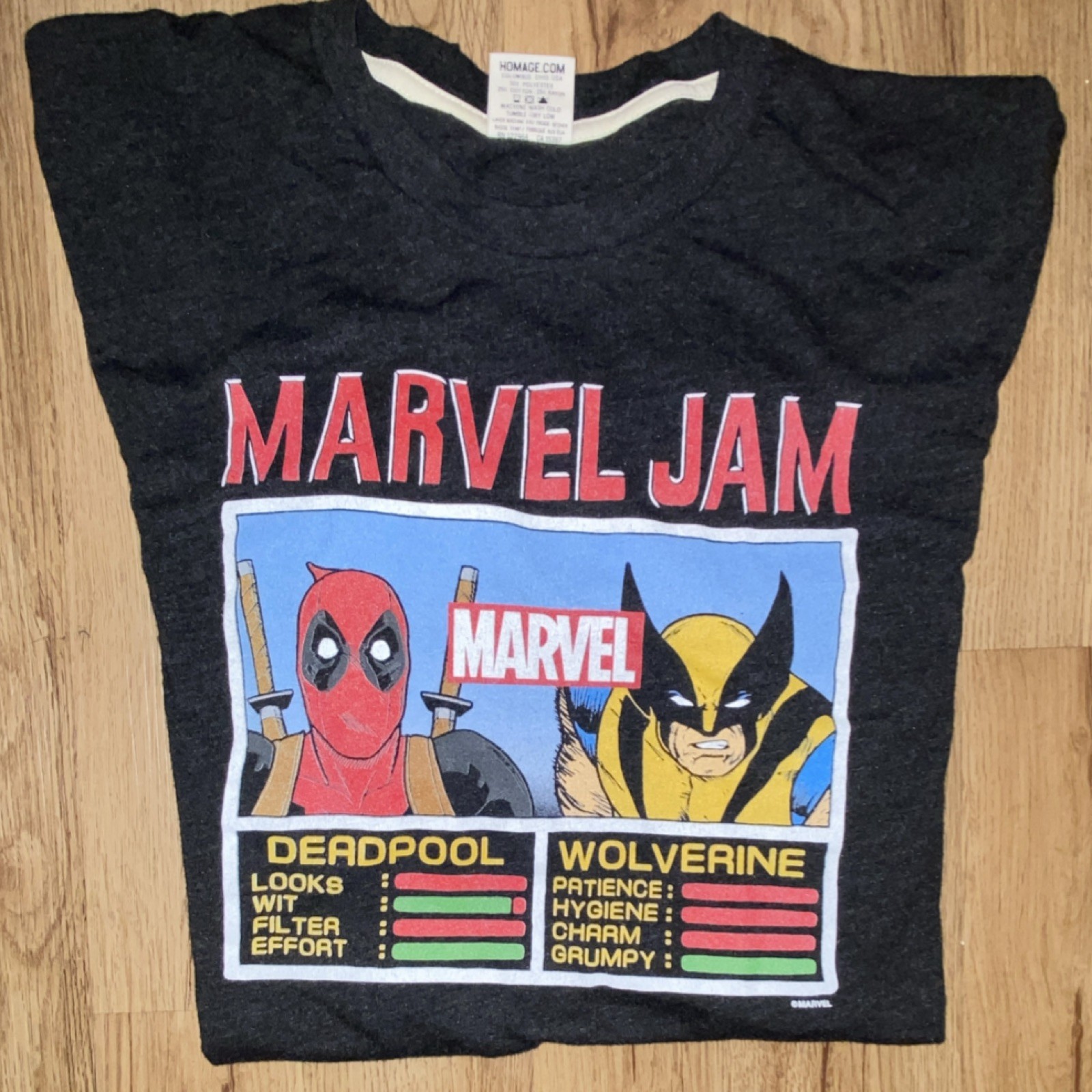 Marvel Deadpool Wolverine Men’s Black T-Shirt Size M Poly Cotton Rayon