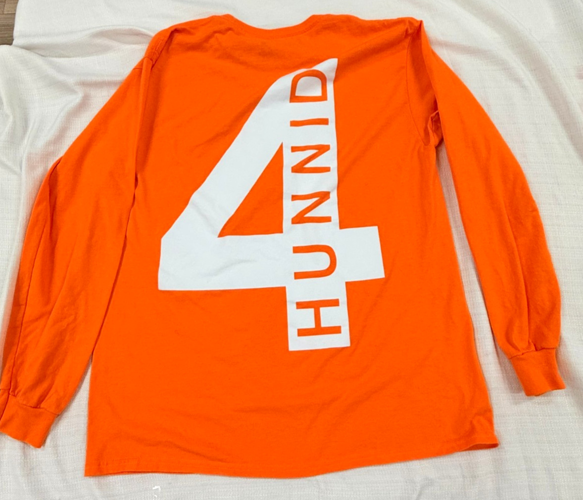 4Hunnid Orange Long Sleeve Graphic T-Shirt Men’s Large Streetwear Crew Neck
