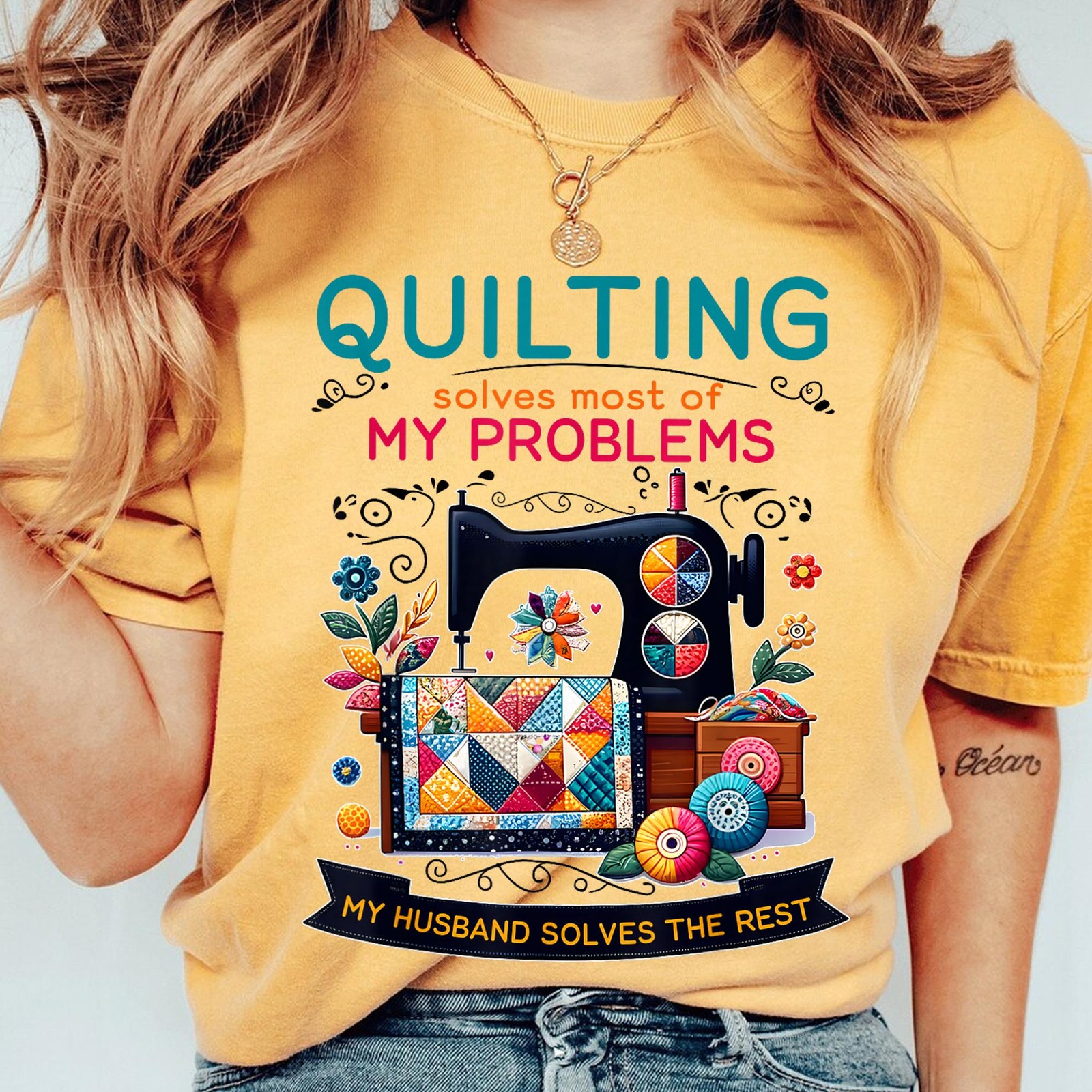 Quilting Solves Most of My Problems Funny Quilting T-Shirt Gift Women