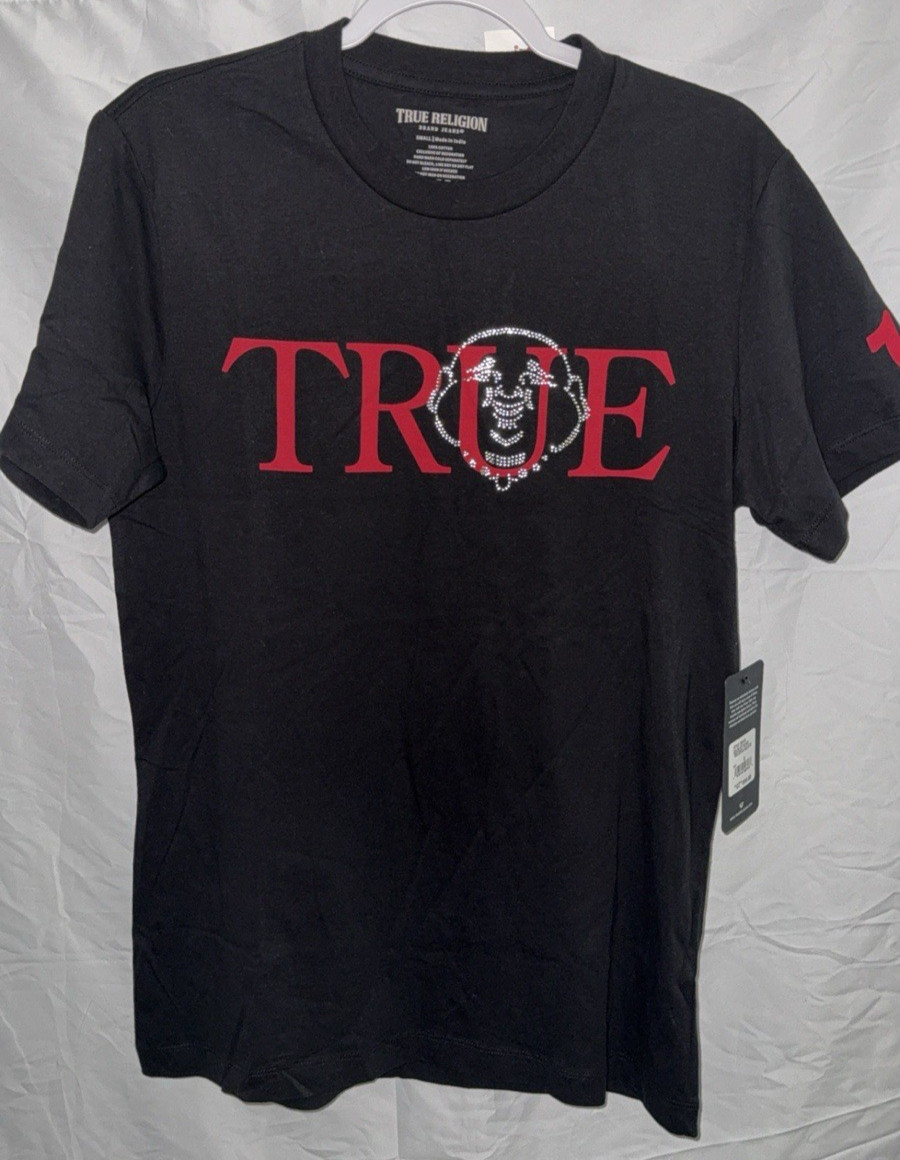 TRUE RELIGION Black BUDDHA Short Sleeve bling y2k Graphic T-shirt size S M L NEW
