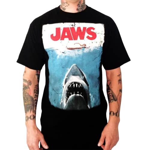 Universal Studios Jaws Men’s T-Shirt – Official Distressed Movie Poster Tee