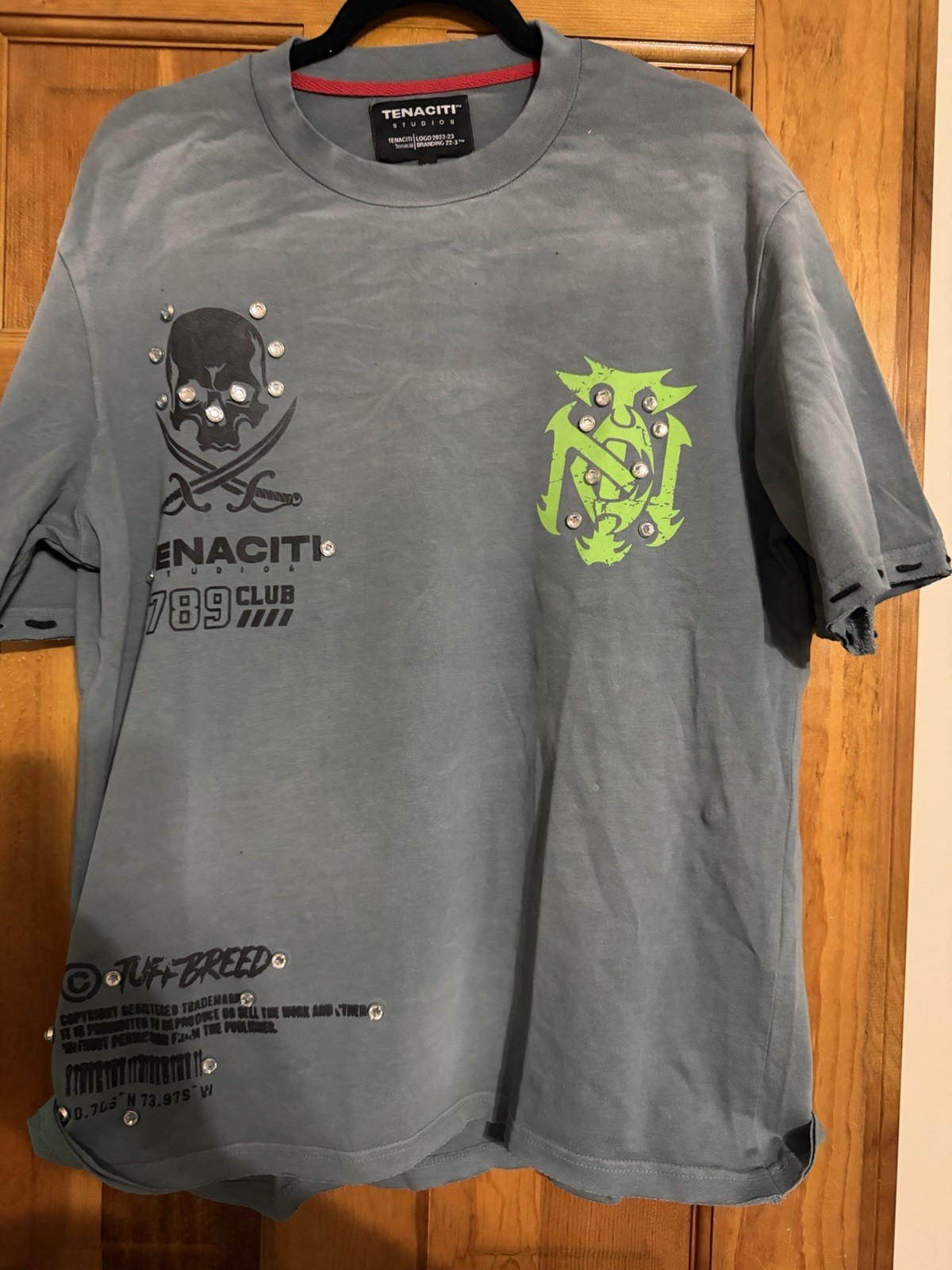 Tenaciti Studios Studded Skull Graphic Gray Men’s T-Shirt XL Punk Short Sleeve