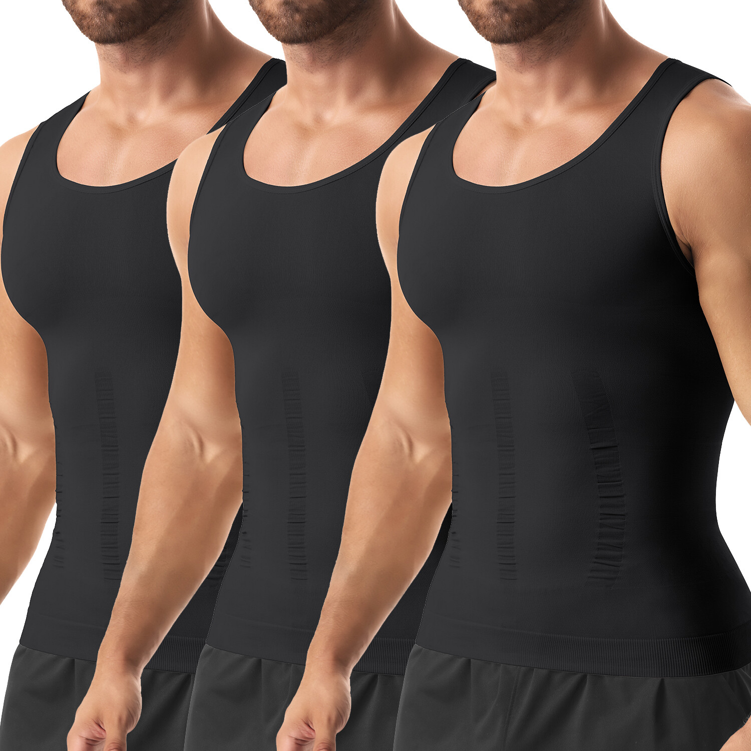3 Pack Men Compression Shirts Slimming Body Shaper Vest Tummy Control Shapewear
