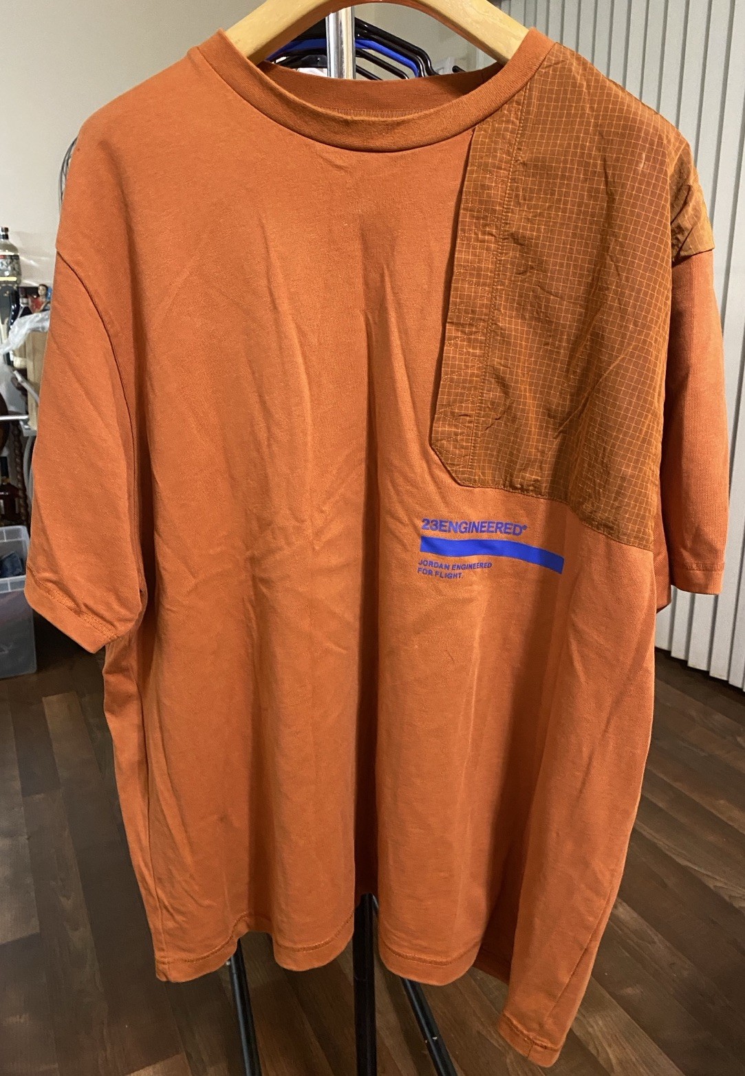 Jordan 23 Engineered Flight T-Shirt Men’s XXL Orange Nylon Panel Cotton Tee EUC