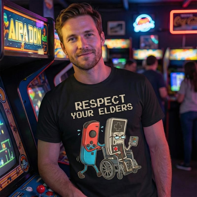 Funny Retro Gamer Graphic T-Shirt Soft Cotton Tee Vintage Console