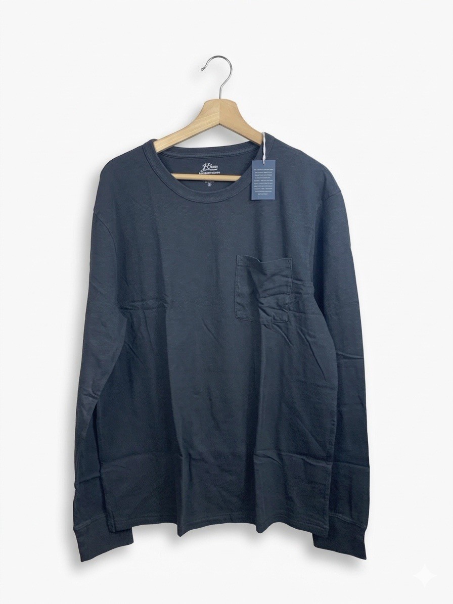 J.Crew Mens Garment Dyed Long Sleeve Pocket T-Shirt XL Dark Slate Grey NWT