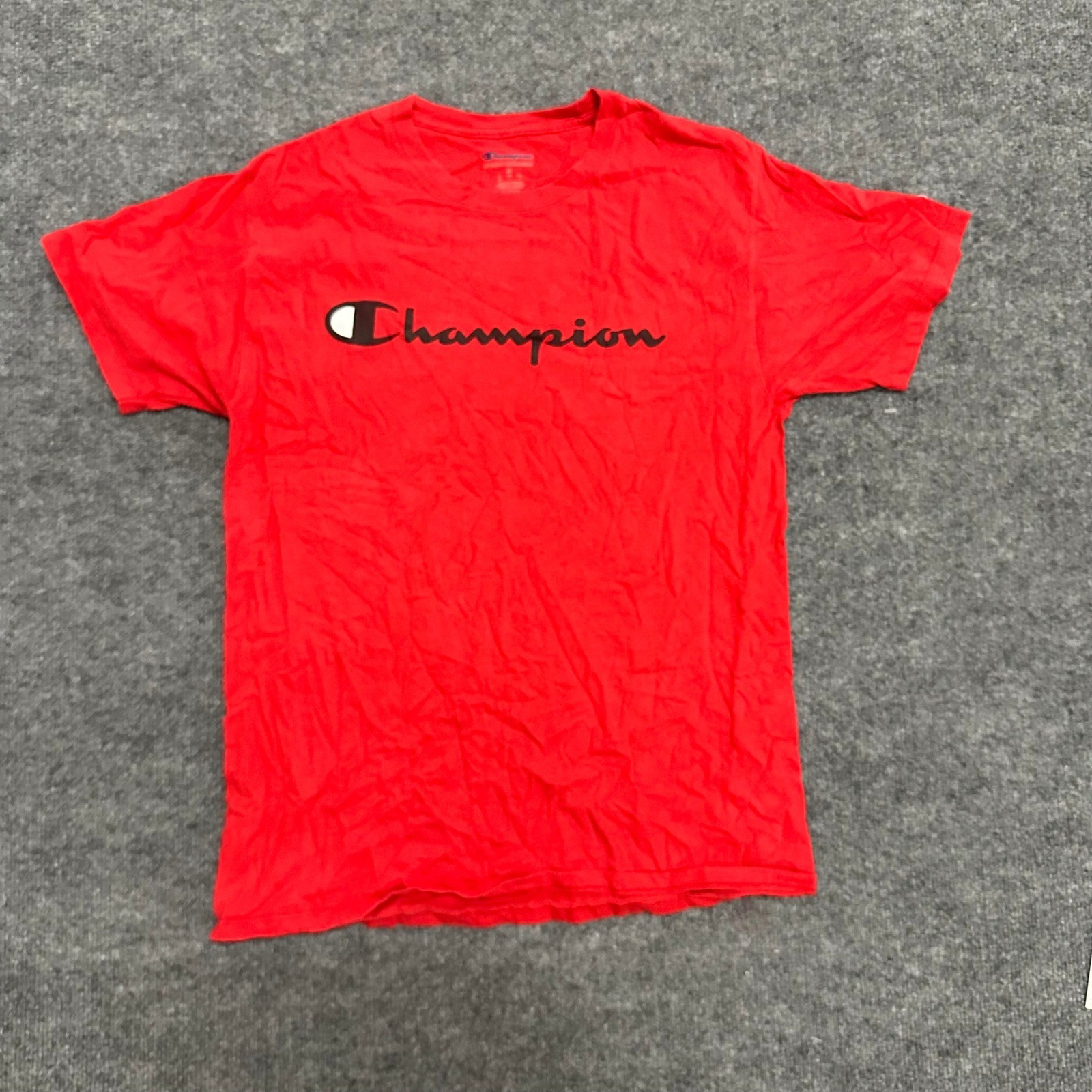 Champion T-Shirt Mens Size M Red Script Logo Short Sleeve Casual Athletic Tee
