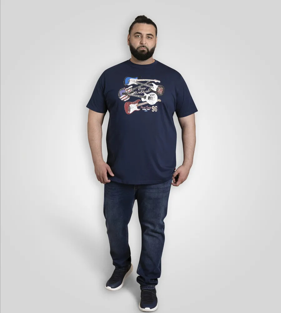 D555 Duke Big Mens Guitar Printed T-Shirt Navy Plus Size 2XL-10XL (601803)