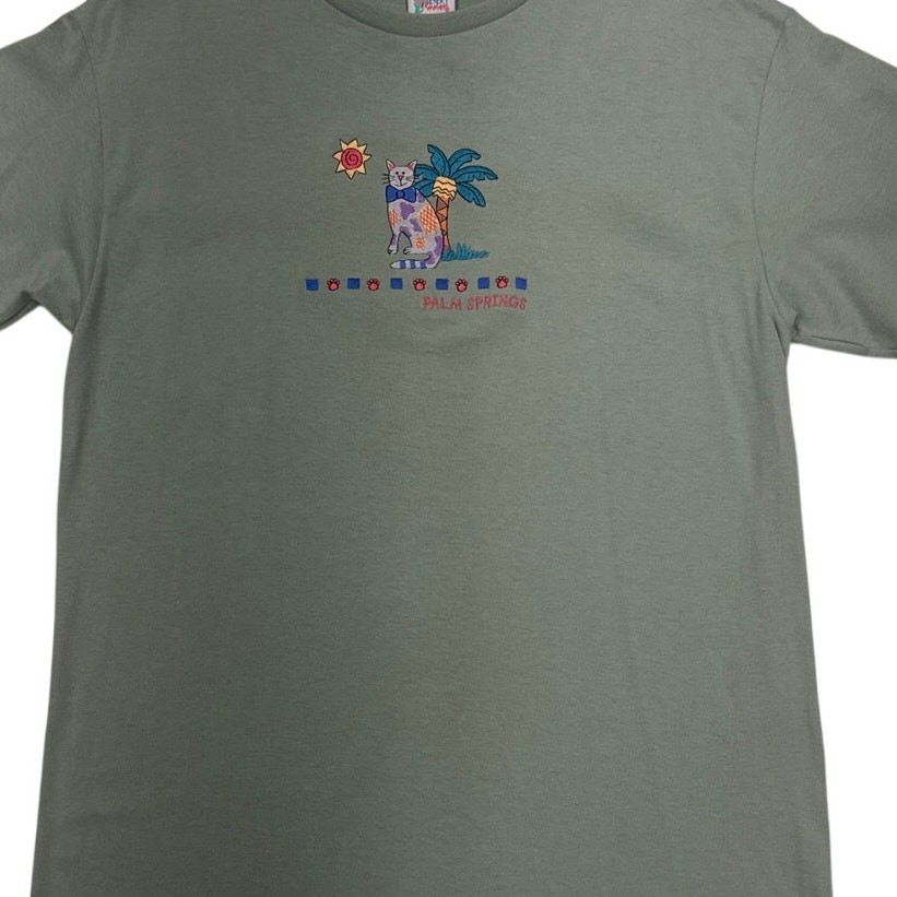 AristoKatz Palm Springs Cat Embroidered Tee Medium NWT Vintage