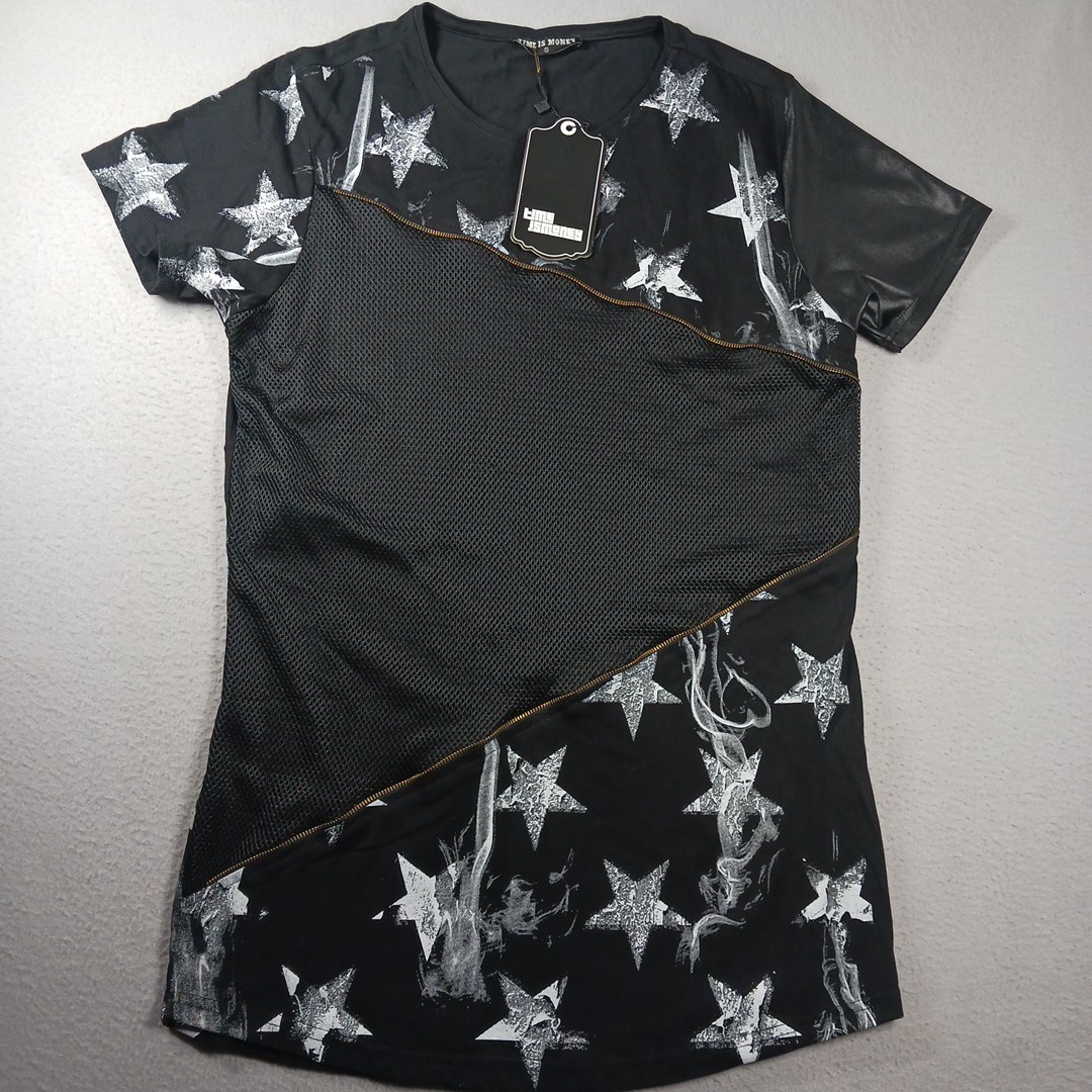 Time Is Money Men’s Small Designer T-Shirt Short Sleeve Urban Streetwear Zipper