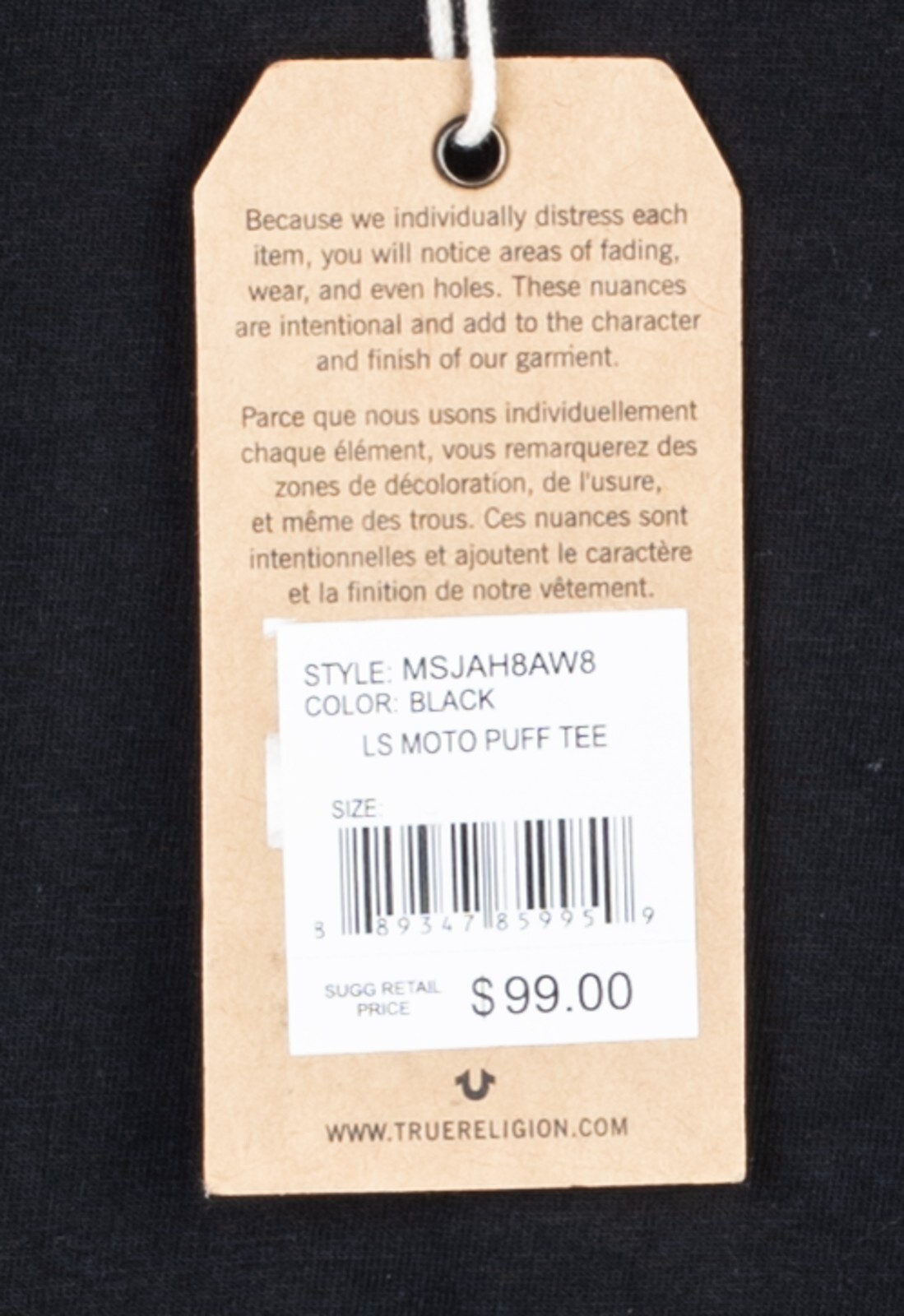 $99 TRUE RELIGION Black MOTO PUFF Horseshoe Long Sleeve Designer Graphic T-shirt