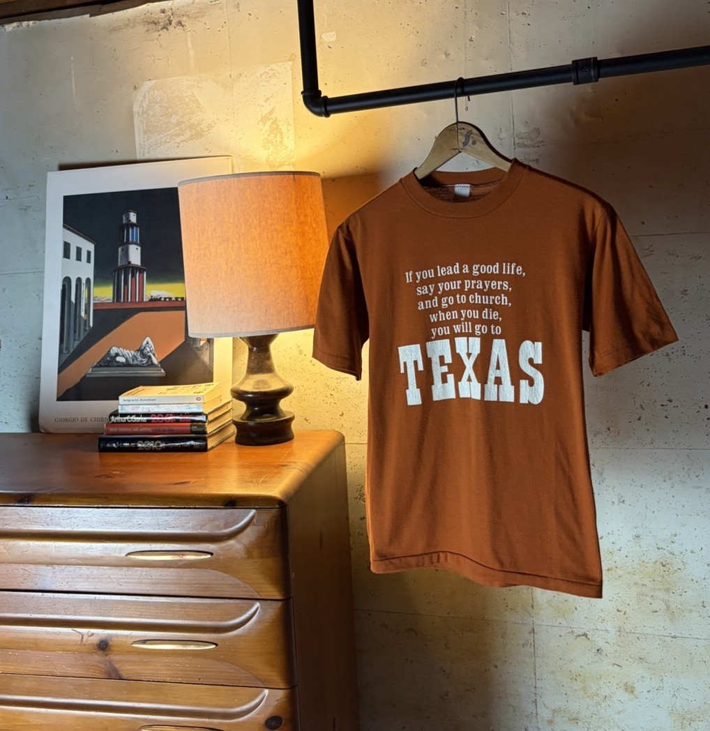 Vintage 70s Texas Religious Parody T-Shirt Size S Tagged M Made In USA