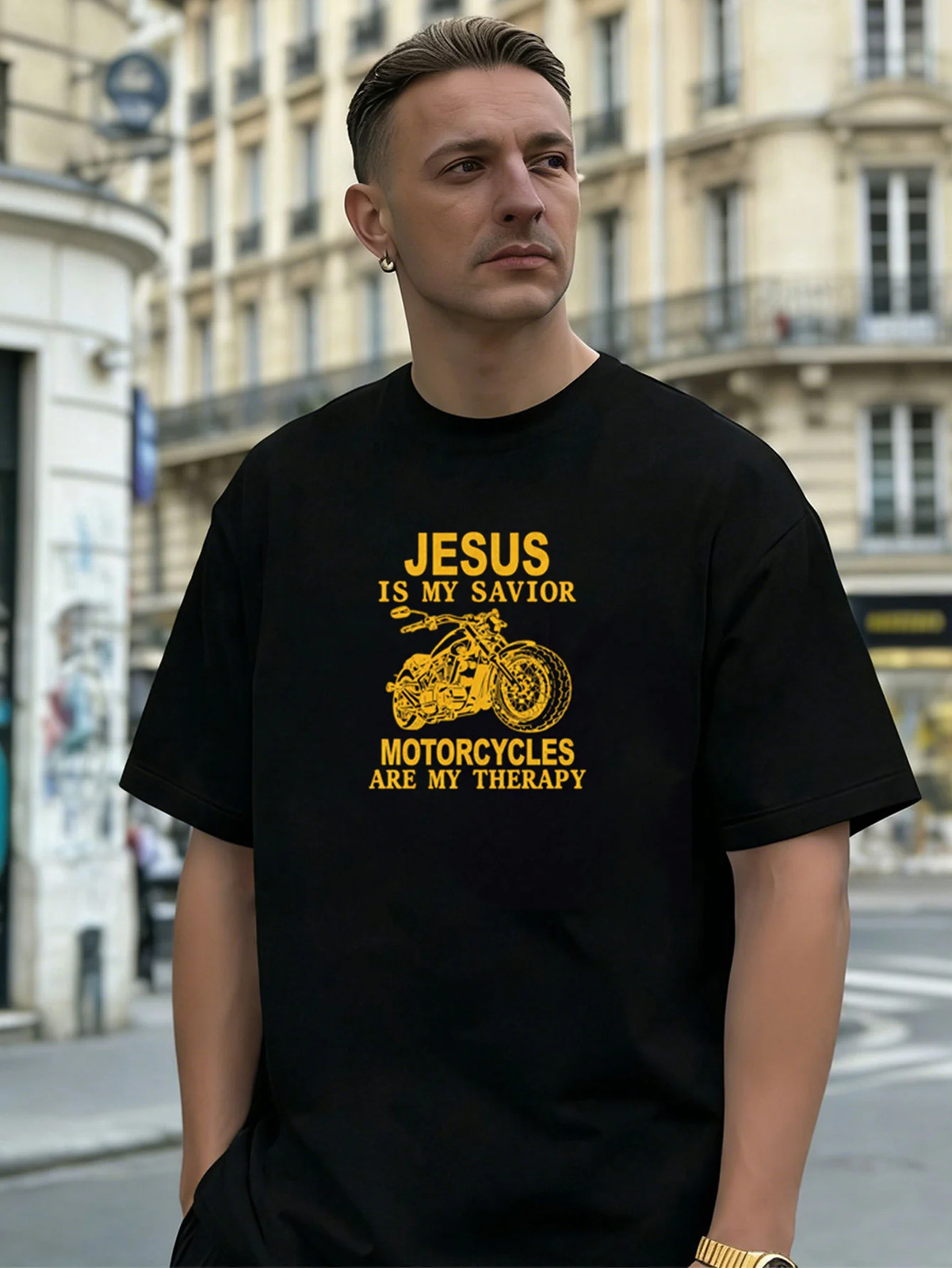 Motorcycle Graphic 100% Cotton Men’s T-Shirt, Suitable for Daily Casual Wear