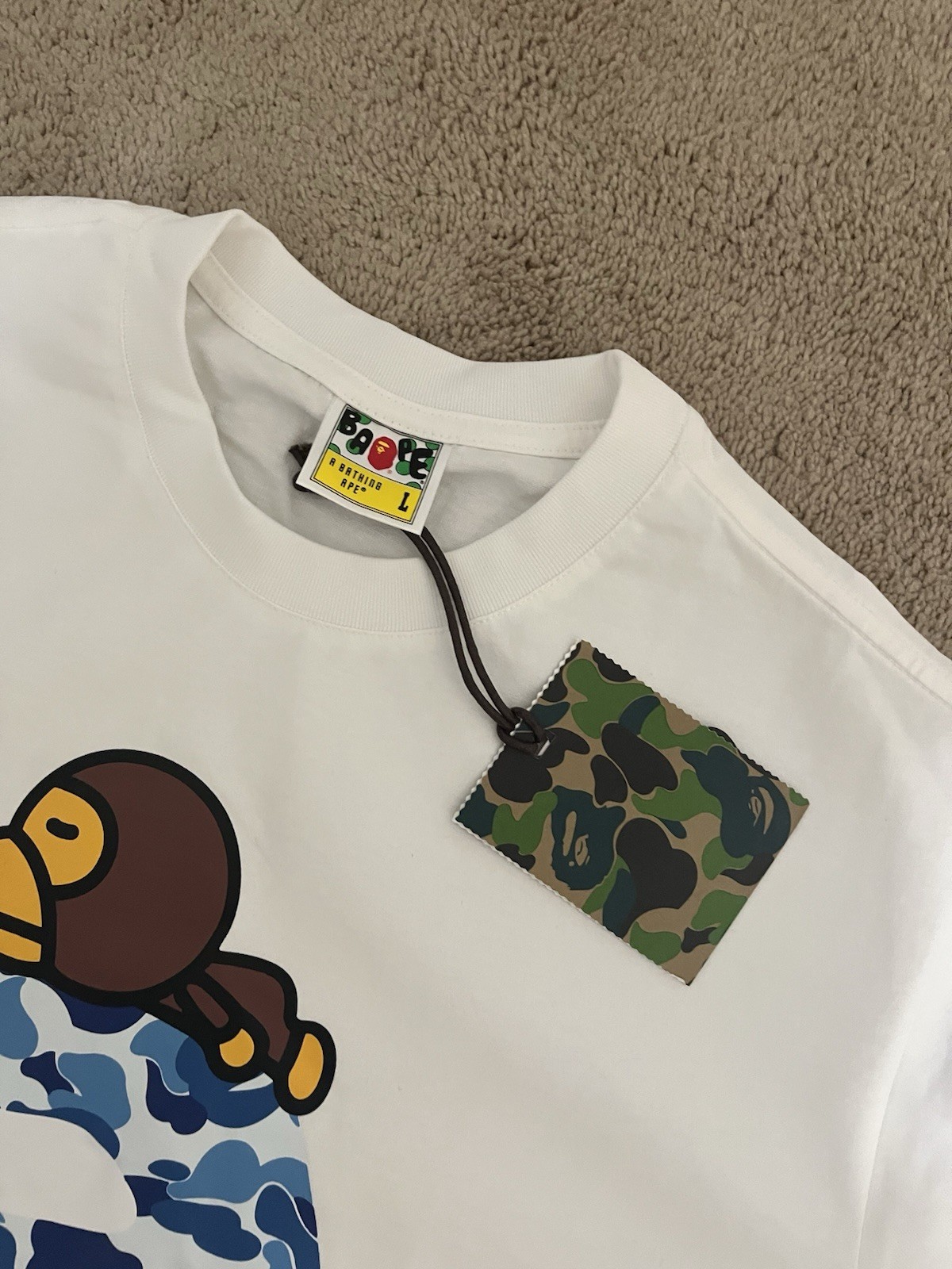 A Bathing Ape Baby Milo Ape Head Camo Graphic Tee White L Cotton Crew Neck