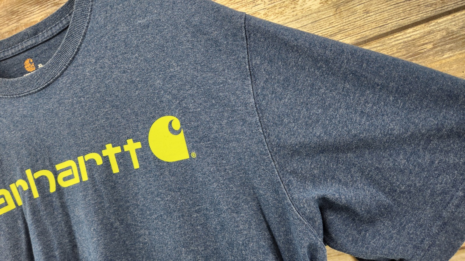 Carhartt Shirt Blue Heather Neon Spell Out Work Wear K195 Cotton Casual Adult XL