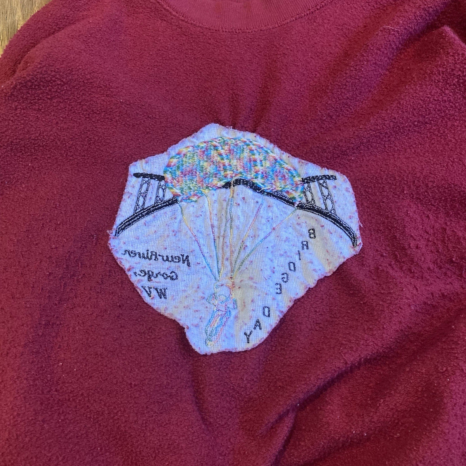 Jerzee Vintage 90’s Red Embroidered Bridge Day Oversized Graphic Crew Neck, 2 XL