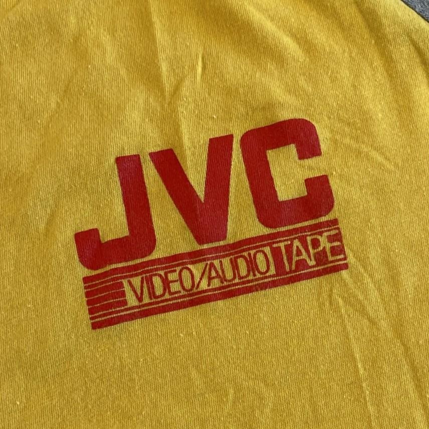 VTG Mid-80s JVC Video/Audio Tape Raglan Short Sleeve Baseball Tee Size 2 XL HTF