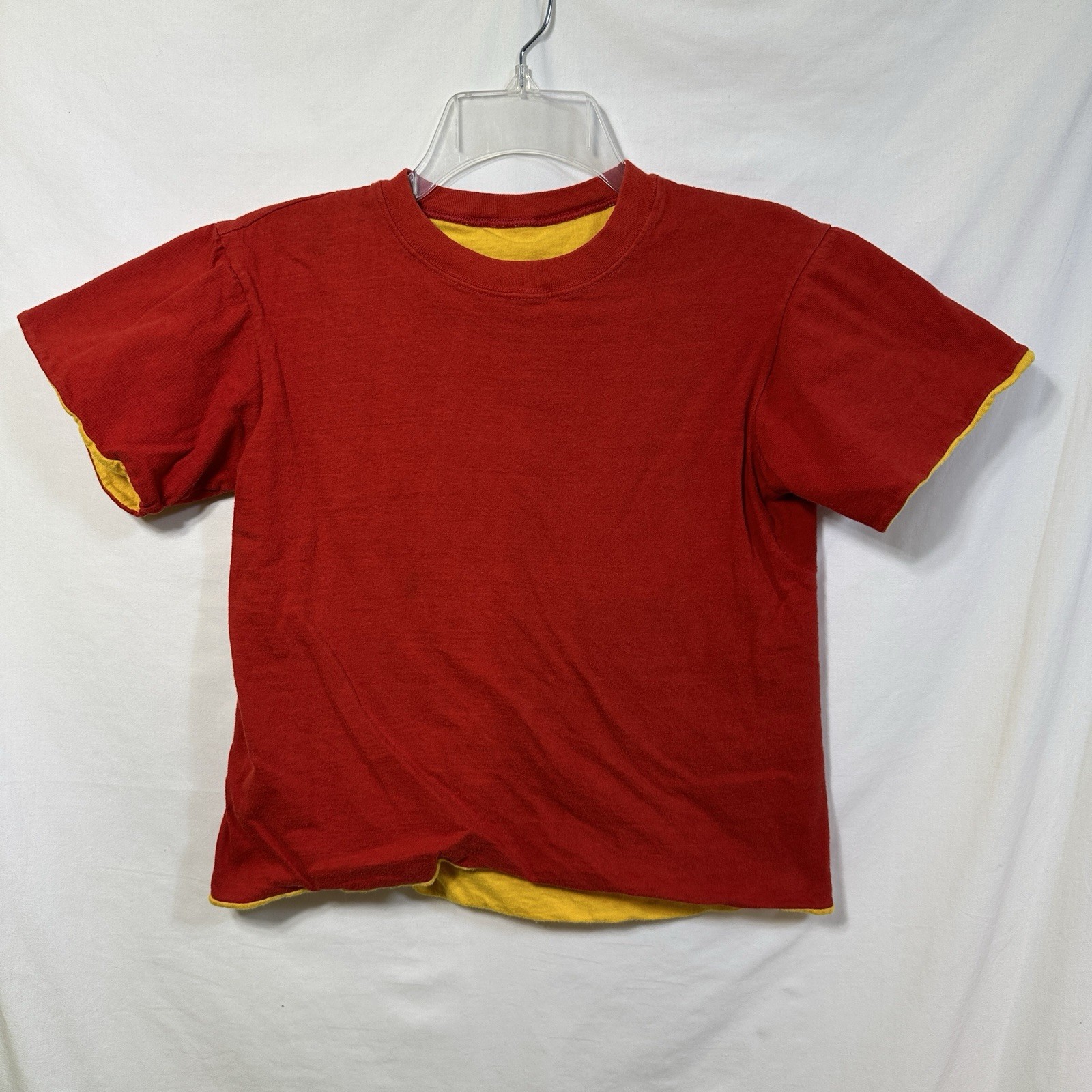 Vintage Double Face Reversible XS Red Yellow Short Sleeve T-Shirt Gym Athletics