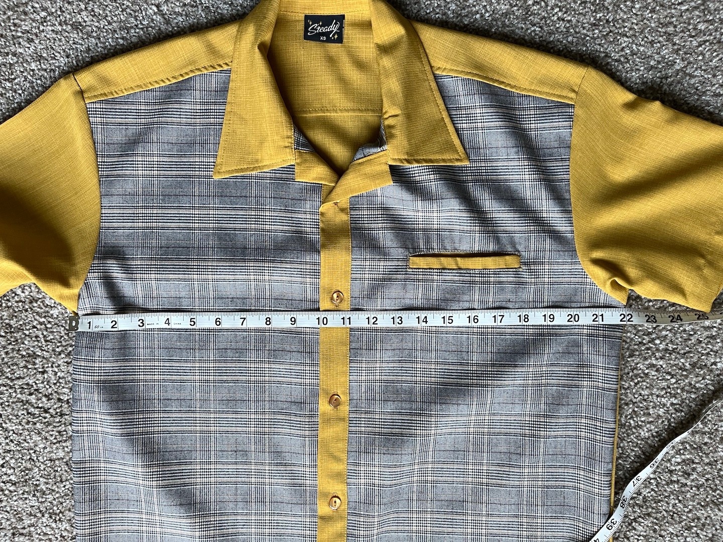 Steady bowling camp panel rockabilly mustard Felix shirt XS tag (fits like M)