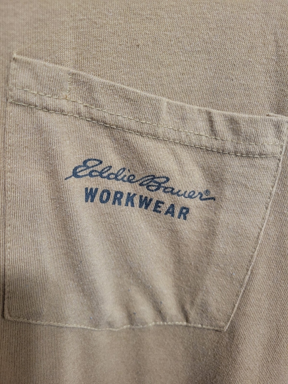 Eddie Bauer Workwear Pocket T-Shirt Mens XXL Tan Graphic 1920 Back Logo Workwear